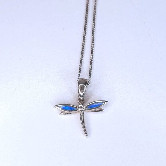 925 Silver Dragonfly Necklace Pendant and 18" Chain Made in Italy, Blue EUC - Picture 6 of 7